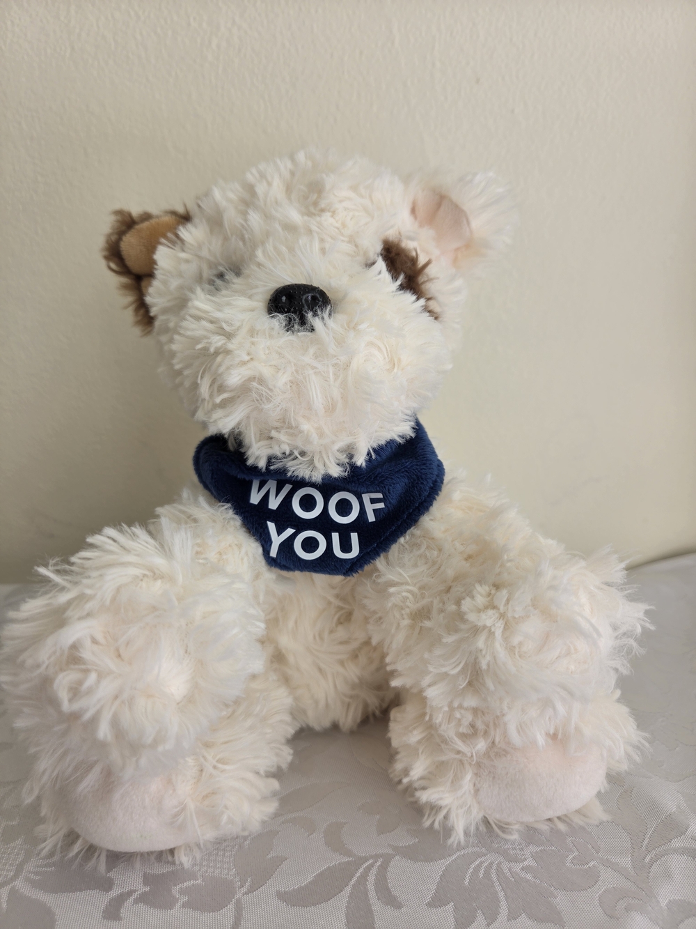 American Greetings Woof You Dog PluPlush Dog Toy with 'WOOF YOU' Bandana - Cream